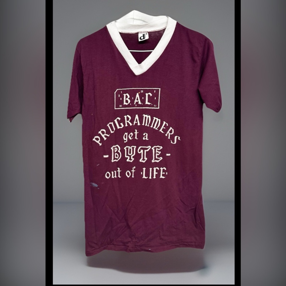Vtg 70s BAL Basic Assembly Language Computer Programming Bytes T shirt XS